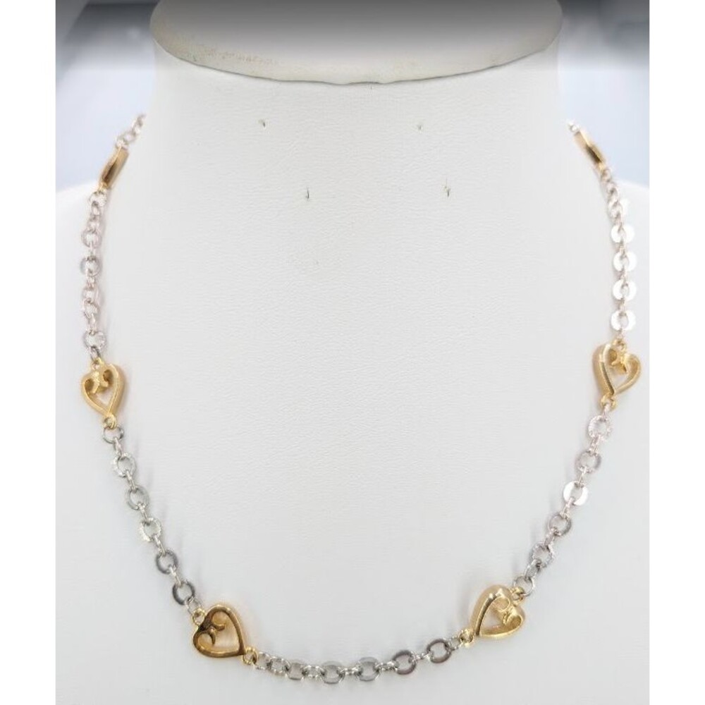 Two Tone Necklace 6 Open Heart Stations Gold Silver Rolo Chain Adjustable 21in